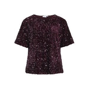VILA VIFAITH ONECK SS SEQUIN TOP1 BordeauxSequins & Perles