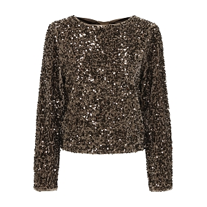 ONLY CONFIDENCE LS SEQUIN BOW TOP JRS MarronSequins & Perles