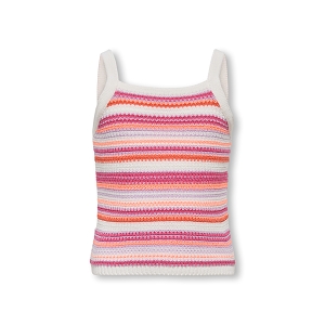 ONLY KIDS KOGBELLI LIFE SL STRIPE SHORT TOP KNT Blanc multiRayures